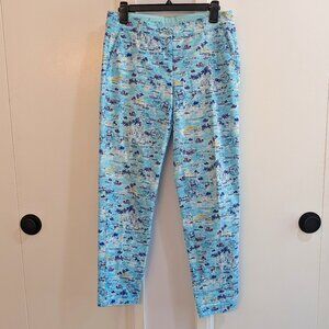 Talbots Weekend Chino Pants Blue Beach Print Size 2 Mid Rise Stretch
